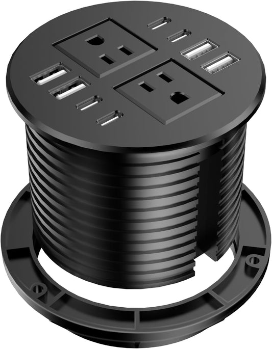 40W Recessed Power Grommet Outlet, 3.15 inch Desk Grommet Power Outlet with 8 USB Ports for Conference Rooms, Office Tables, Furniture, 6FT Cord