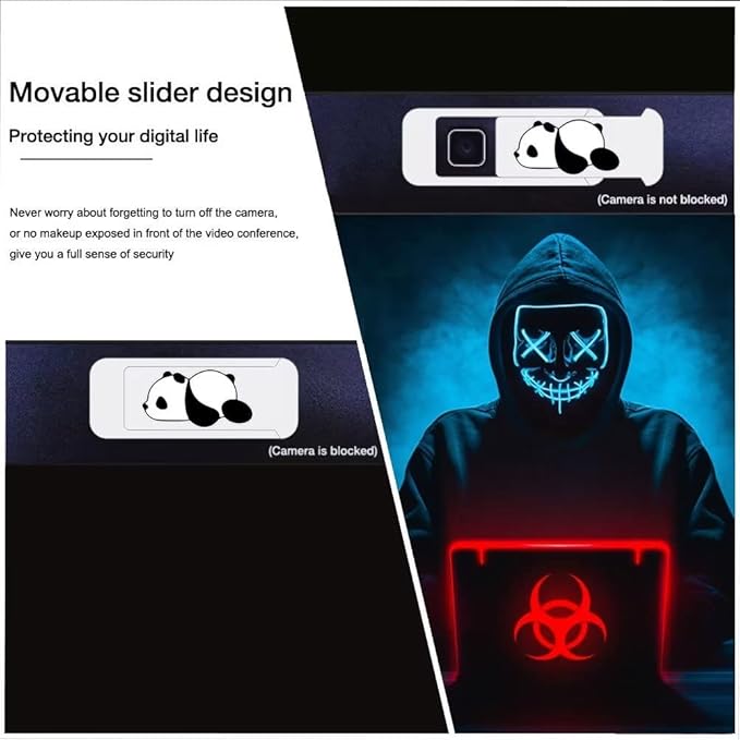 Laptop Camera Cover Slide,Webcam Cover Slide,Protecting Your Privacy Security & Shelter from Breath Lamp – Cute Pattern Design 丨 Fits Laptop & Desktop, PC – Ultrathin for iMac(Cute Panda)