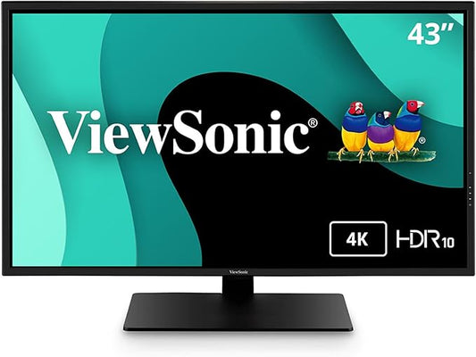 ViewSonic VX4381-4K 43 Inch Ultra HD MVA 4K Monitor Widescreen with HDR10 Support, Eye Care, HDMI, USB, DisplayPort for Home and Office, Black
