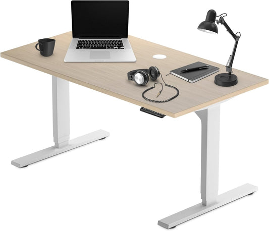 Progressive Desk Stand Up Height Adjustable Electric Standing Desk - 48" x 30" with Dual Motor, 3 Stages Sit Stand Table - Bright Beech, White Frame