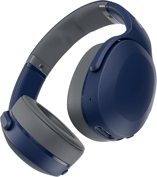 Skullcandy Crusher Evo Wireless Bluetooth Headphones with Multi-Sensory Bass, Noise Isolating Over-Ear Fit, Up to 40 Hours Battery, Microphone for iPhone Android - Blue/Grey