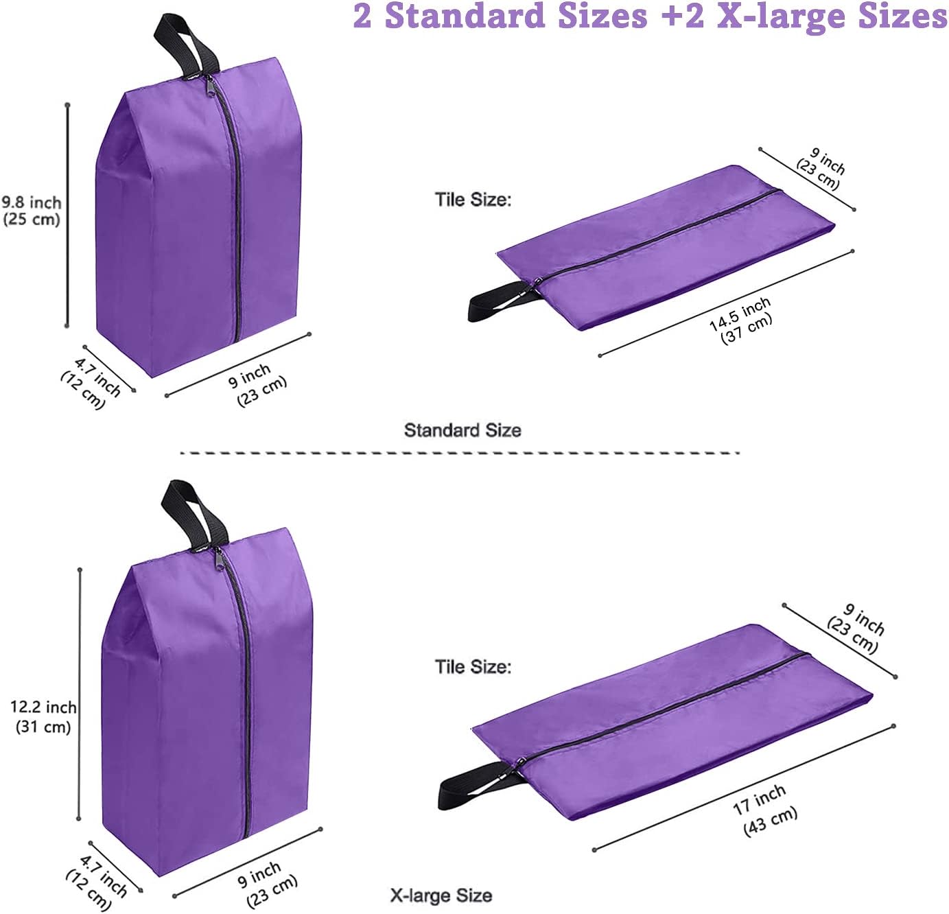 YAMIU Travel Shoe Bags Set of 4 Waterproof Nylon with Zipper for Men & Women, Purple