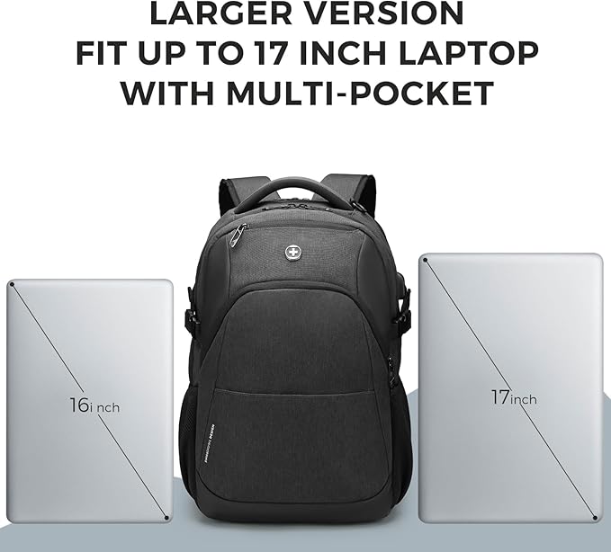 Swissdigital Design Travel Laptop Backpack for Men and Women, 35L Expandable Large College Backpack with USB Charging Port for Fits 17 Inch Notebook, Grey | ANDWIL PRO
