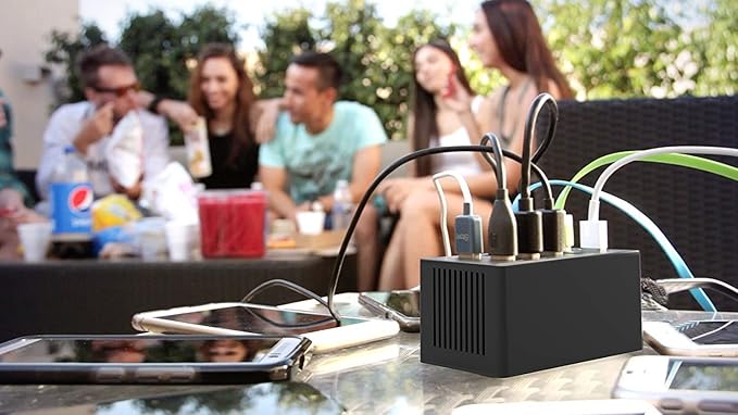 Sabrent 60 Watt (12 Amp) 10-Port [UL Certified] Family-Sized Desktop USB Rapid Charger. Smart USB Ports with Auto Detect Technology [Black] (AX-TPCS)