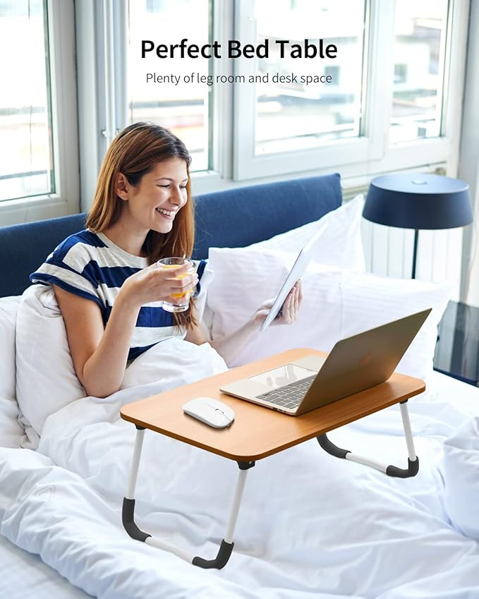 Ruxury Folding Lap Desk Laptop Stand Bed Desk Table Tray, Breakfast Serving Tray, Portable & Lightweight Mini Table for Sofa Couch Floor - - Wood