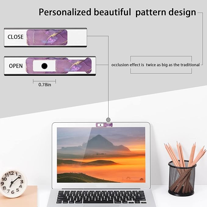 Webcam Cover, 3 Pieces, Laptop Camera Cover, Privacy Shielding Capacity is Twice as Big as The Traditional, Suitable for Computer Mobile Phones, laptops, Tablets and so on (Purple Marble)