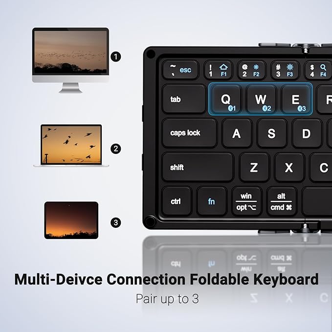 iClever Foldable Bluetooth Keyboard, BK18 Foldable Keyboard with Touchpad and Number Pad, Portable, Rechargeable, Pocket Size for Travel, Compatible with iPad, iPhone, Laptop