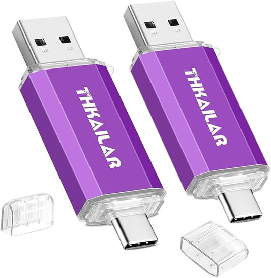 THKAILAR 128GB USB C Flash Drive 2 Pack,2-in-1 Dual Type-A&Type-C Thumb Drive USB 3.0 Memory Stick,High-Speed Flash Drive USB C for iPhone 15/16,Android,Mac,PC,PS4,Plug&Play,Durable&Compact Design