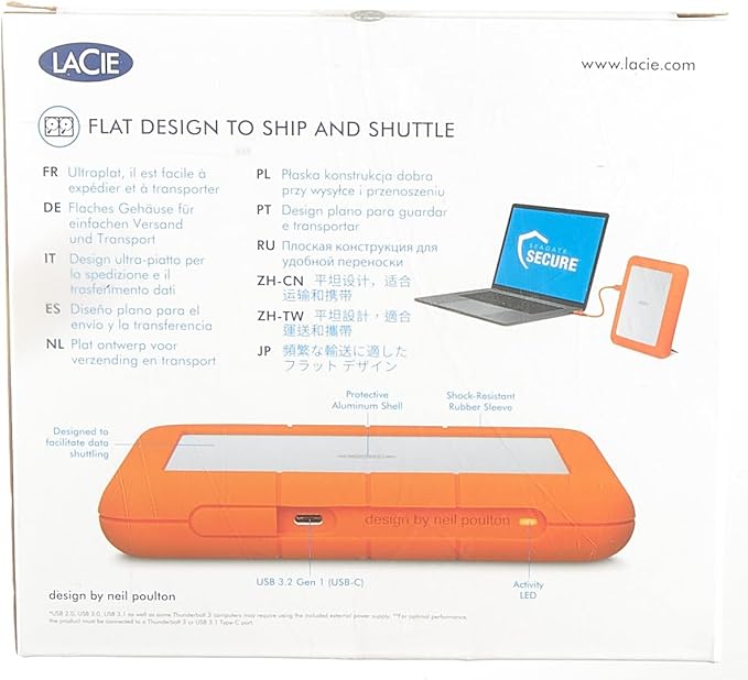 LaCie Rugged Raid Shuttle 8TB External Hard Drive Portable HDD - USB-C USB 3.0 Compatible, Drop Shock Dust Water Resistant, for Mac and PC Computer Desktop Laptop, 1 Mo Adobe CC (STHT8000800)