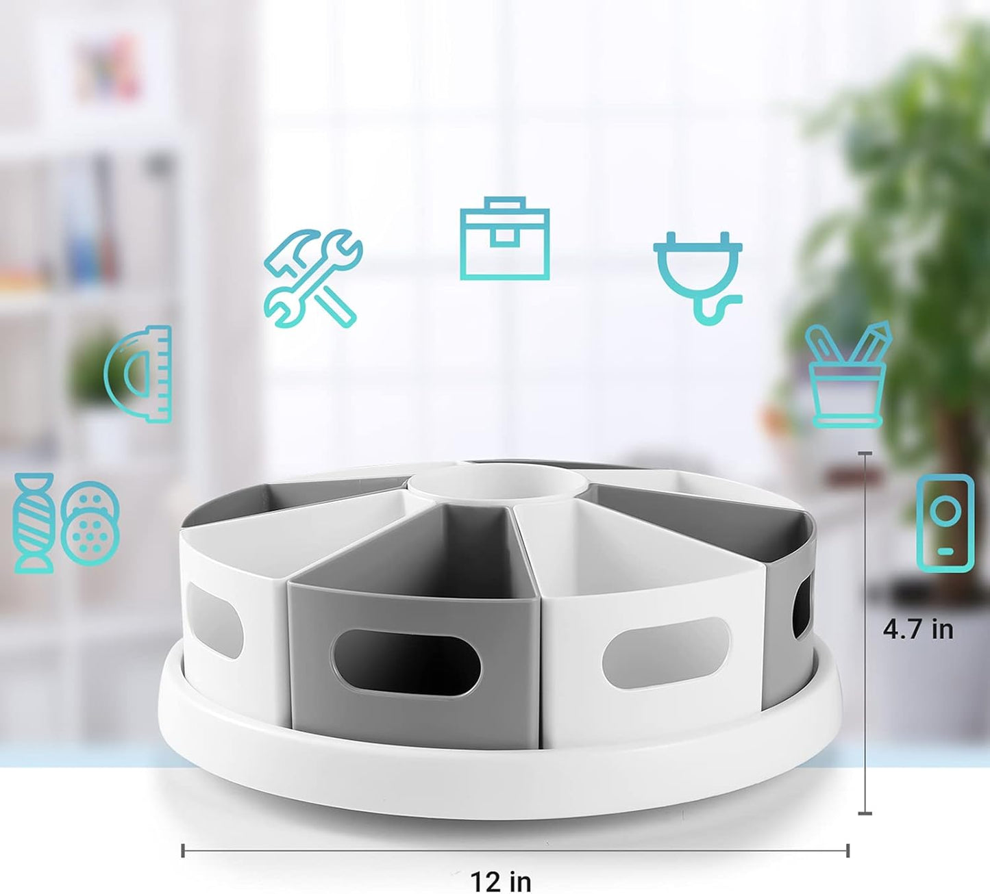 MeCids 360 Rotating Storage Organizer Desk Organizers Pen Holder– 12” Lazy Susan Style Caddy with Removable Bins, for Home Office Supplies, Art Supplies, Make-up & Kitchen Use, with Card & Gift Box