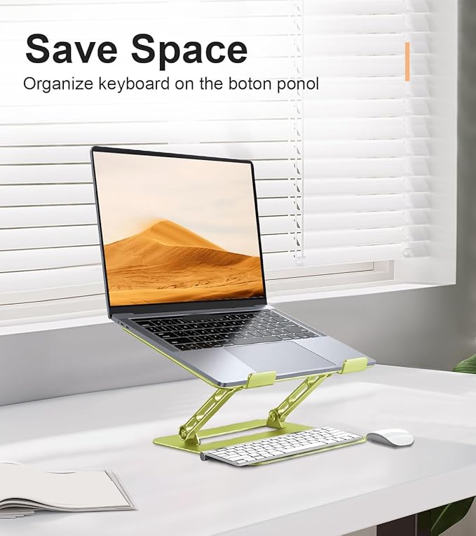 Laptop Stand for Desk,Adjustable Laptop Stand Holder and Riser,Foldable Aluminum Notebook Computer Stands for MacBook Air Pro HP Lenovo Dell Samsung Chromebook, 10-15.6 inch,Yellow Green