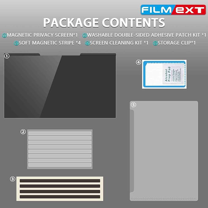 FILMEXT Magnetic Laptop privacy screen 14 inch for 16:9 Widedisplay, Removable Laptop Privacy Screen Shield Anti Glare Blue Light Filter for HP/Dell/Acer/Lenovo/Asus