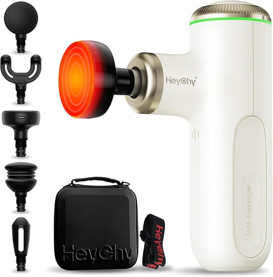 Mini Massage Gun Deep Tissue with Heat, Portable Percussion Muscle Massager for Pain Relief Muscle Relaxtion with Carry Case for Athletes & Home Use