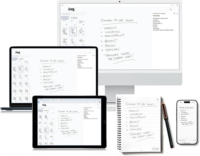 inq Smart Writing Set – Converts Handwriting to Text – Real Ink on Real Paper - AI Note Taking, Voice Recording and Transcription, For iPhone and Android - Smart Pen & Notebook (Letter Size)