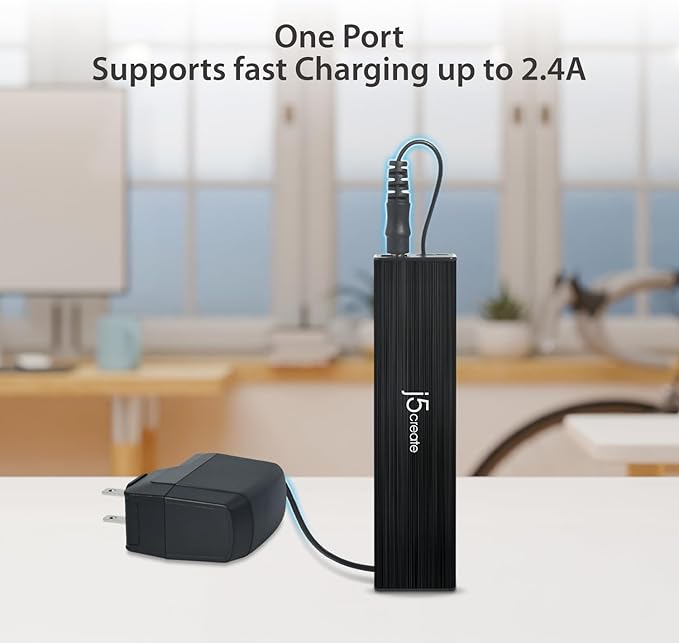 j5create 7-Port Powered USB 3.0 Data Hub with 3.3 ft Extended Cable [20W Power Adapter Included] for Mac, MacBook, Windows, Laptop, Surface, XPS, PC (JUH377)