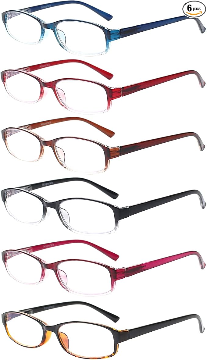NORPERWIS 6 Pack Ladies Reading Glasses for Women Blue Light Blocking Spring Hinge Fashion Eyeglasses Readers for Women (Mix Color, 0.00)