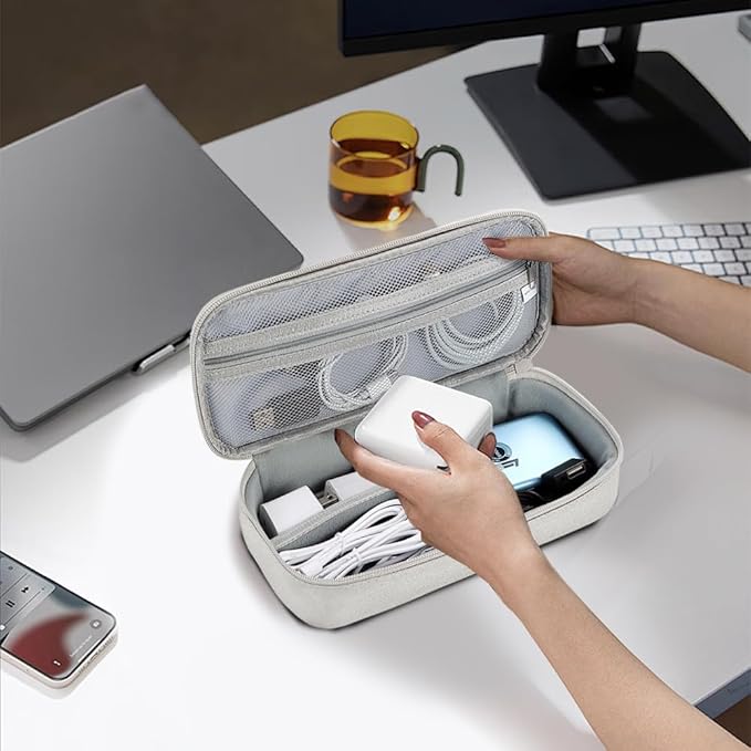 Teskyer Electronics Organizer Travel Case, Waterproof Portable Tech Accessories Pouch with Organized Compartments for Cables, Phone, Chargers, Earphone, Grey