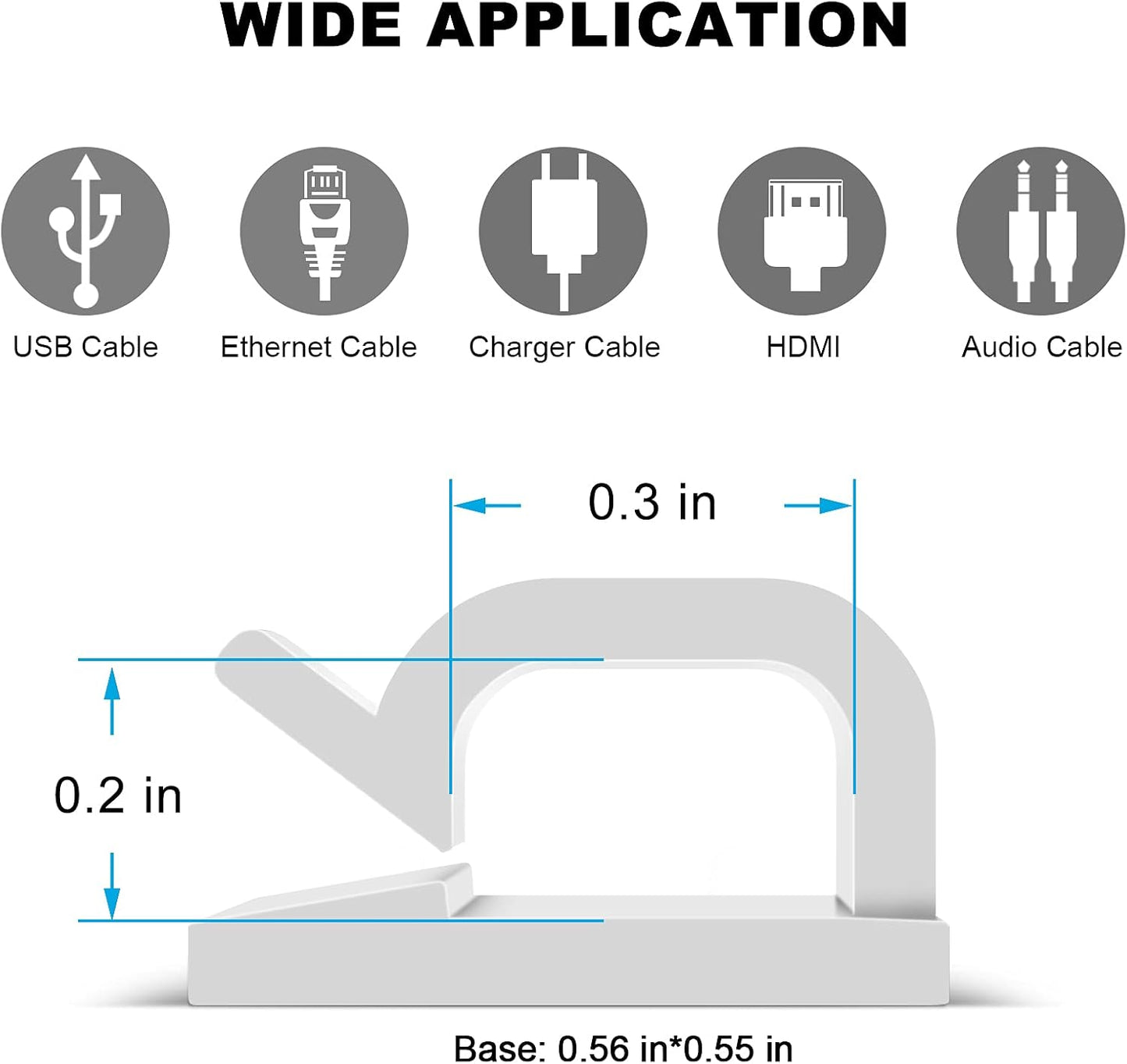 Adhesive Cable Clips White (60 PCS), Upgraded Wire Clips for Cable Management, Strong Cord Clips Wire Holders for The Wall, Under Desk, Led Strip, Electric Wires, Ethernet Cable Clips_Small