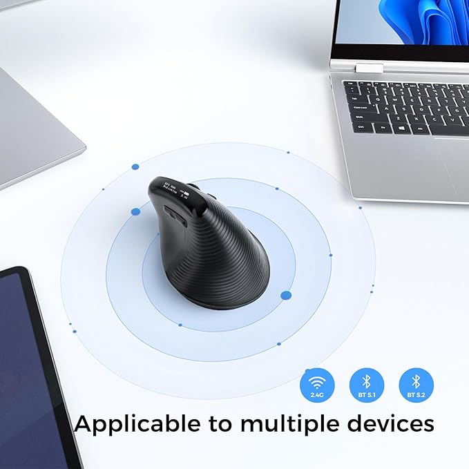 Wireless Ergonomic Mouse, Vertical Ergo Mouse with OLED Screen, Quiet Click, Rechargeable, Wired/Bluetooth/2.4GHz, 5 Adijustable DPI 800-6400 for Laptop, PC, Desktop, Computer, Black