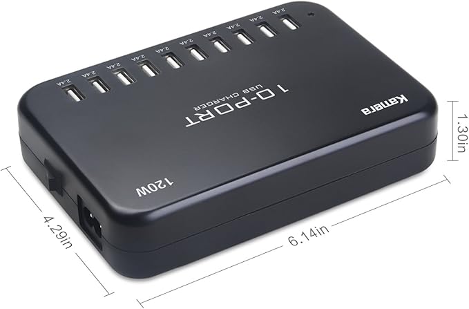 USB Charger 10-Port 120W, Multi-Port USB Charging Hub 24A Desktop Power Station for iPhone X/8/7/6S/6 Plus/5S, Ipad Pro/Air2/ Mini, Galaxy S9/S8/S6 Edge