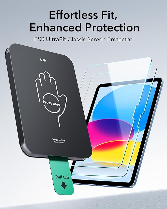 ESR 2 Pack Screen Protector for iPad A16 11th/10th Generation (11 Inch/10.9, 2025/2022), 9H Tempered Glass Film with UltraFit Tray, Apple Pencil Support, Scratch Resistant, HD Clarity, Bubble Free