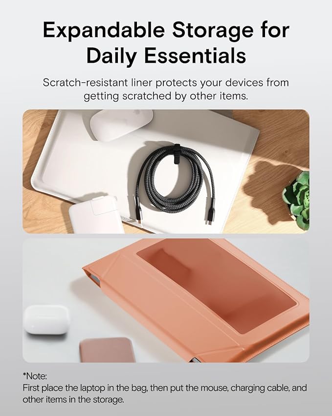 MOFT Laptop Carry Sleeve, 2-in-1 Laptop Bag & Stand for 14" MacBook Air/Pro & Dell/HP/Lenovo/Asus, Stylish Slim Computer Sleeve Bag with Expandable Storage for Computer Accessories, Night Black