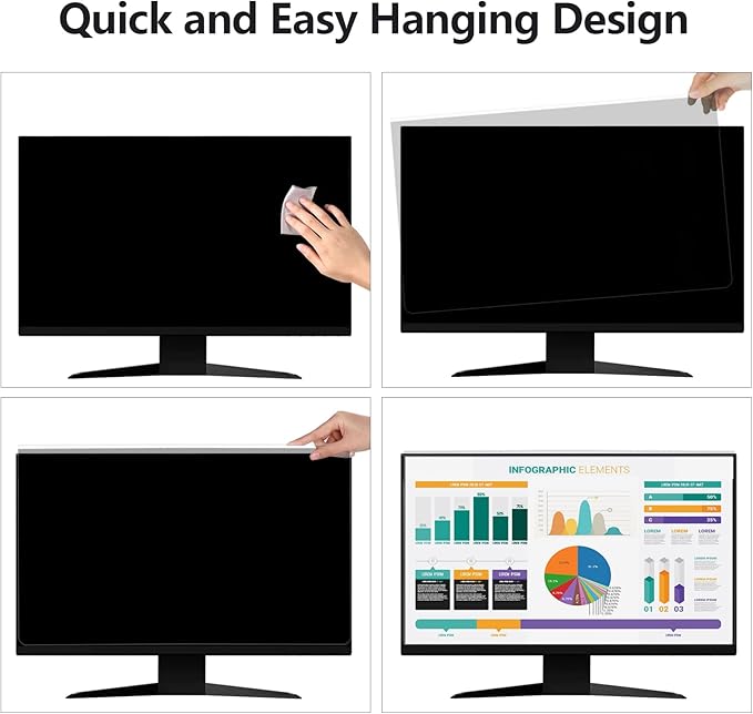 RedANGEL 【2 Pack】 24 Inch Privacy Screen Protector (Compatible with 23", 23.6", 23.8") for 16:9/16:10 Widescreen Monitors-Blue Light Blocking,Hanging Design, Anti-Scratch for Desktop Computers
