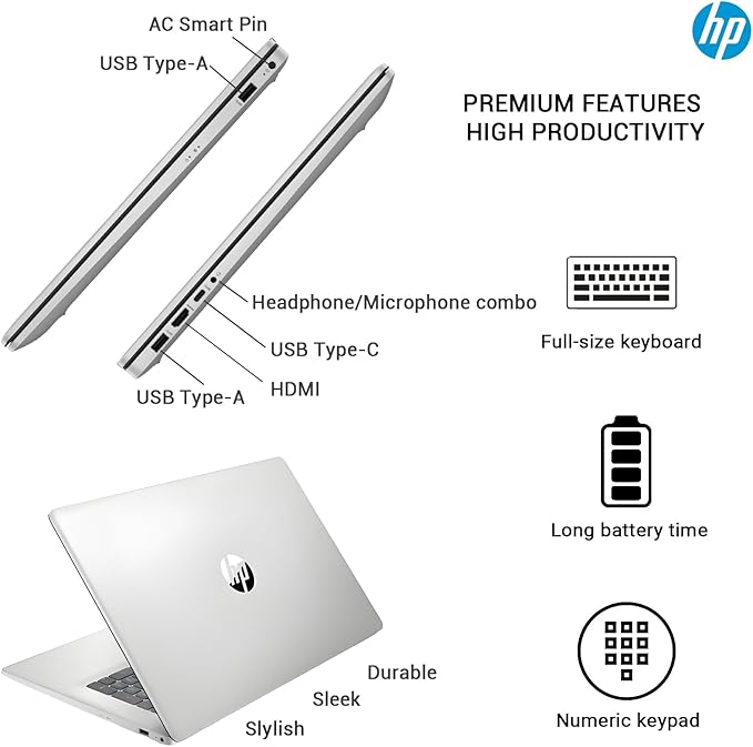 HP 2025 17 Inch Laptop Computer | 17.3" FHD IPS Business Laptop PC | AMD Ryzen 5 (6-Cores) | 36GB RAM 1TB SSD | Windows 11 Pro Lifetime Office | 10-Key Numbe Pad | USB-C Wi-Fi 6