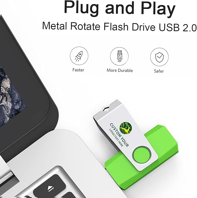 Customizable Flash Drives 128GB, Wooolken Personalized USB 2.0 Drive 10/20/50/100 Pack, Custom Thumb Drive Engraved Logo USB Drive (Mixcolors)