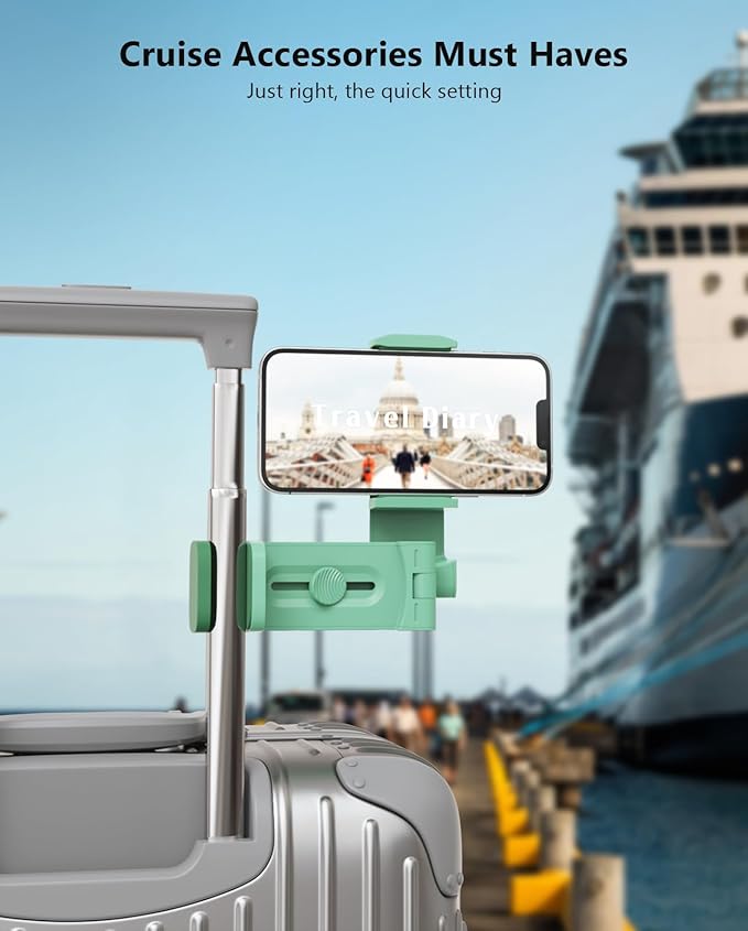 MiiKARE Travel Essentials Airplane Phone Holder, Universal Handsfree Phone Mount for Flying with 360 Degree Rotation, Travel Must Haves Phone Stand for Desk, Tray Table, Green