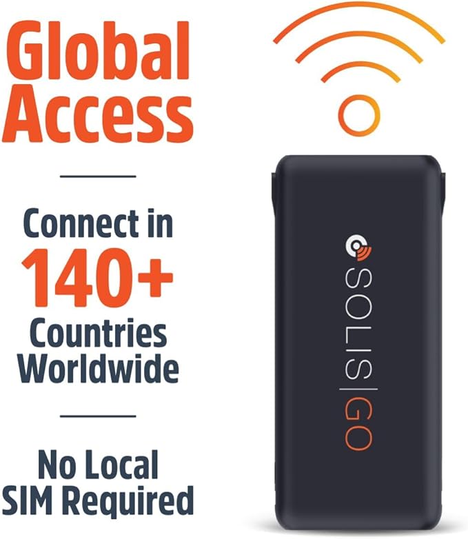 SIMO Solis Go – 4G LTE Hotspot and Power Bank | Includes Lifetime Data (12GB Per Year) and 10GB Global Data | Multi-Carrier | Internet in 140+ Countries | No Contract | Mobile Wi-Fi for Travel