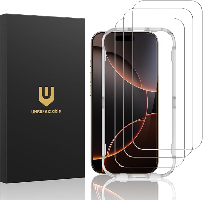UNBREAKcable 3-Pack Screen Protector for iPhone 16 Pro, Double Shatterproof Tempered Glass [Easy Installation Frame] [9H Hardness] [99.99% HD Clear] [Case Friendly] for iPhone 6.3 inch
