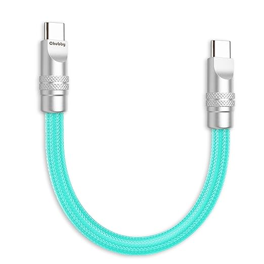 chubbycable Cute Chubby 240W Short USB C Cable Power Bank Fast Charging Cable Nylon Braided Charger Cord Compatible with iPhone 17-15 Series iPad, Light Blue, Type-C to Type-C, 0.82FT