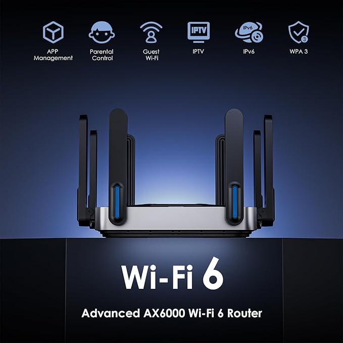WAVLINK AX6000 Wi-Fi 6 Router Dual Band, 2.5 Gbps WAN/LAN Port, Covers up to 2,150 Sq. ft and 256 Devices, 8x5dBi Antennas, AI QoE, WPA3 & VPN Security for Home/Office, MU-MIMO, Beamforming
