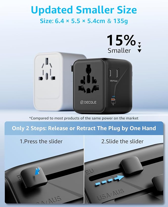 Universal Travel Adapter, International Travel Plug Adapter with 3 USB-C ＆ 2 USB-A Ports 35W, All in One Portable Socket, for USA, UK, EU, AU ＆ 224+ Countries (Black)