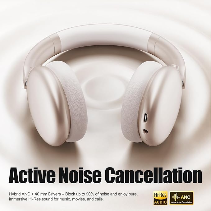 Wentronic Y06 Noise Cancelling Headphones,58H Playtime and 5 EQ Music Modes Wireless Over Ear Bluetooth Headphones with Microphone,Lossless Audio,Multipoint Connection,Foldable,Lightweight,Starlight