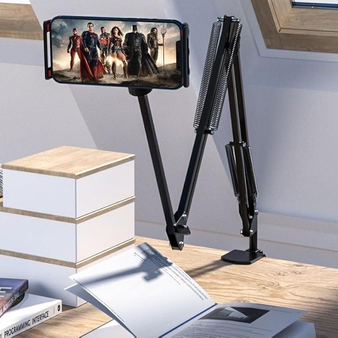 Tablet Stand Holder for Bed,Folding Tablet Holder for Desk,Flexible Tablet Arm Clamp Compatible with iPad/iPhone15/iPad Pro/N-Switch,Kindle Fire,or others 4.5~12.9 Inch-Reading,Watching Black