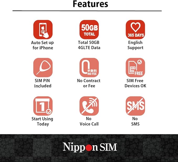 Japan SIM Card 180 Days Data Only | 50GB High-Speed 4G LTE + Unlimited Data at Reduced Speed | No Roaming Needed for Faster, Safer Access | Hotspot tethering Supported | Docomo Network | Made in Japan
