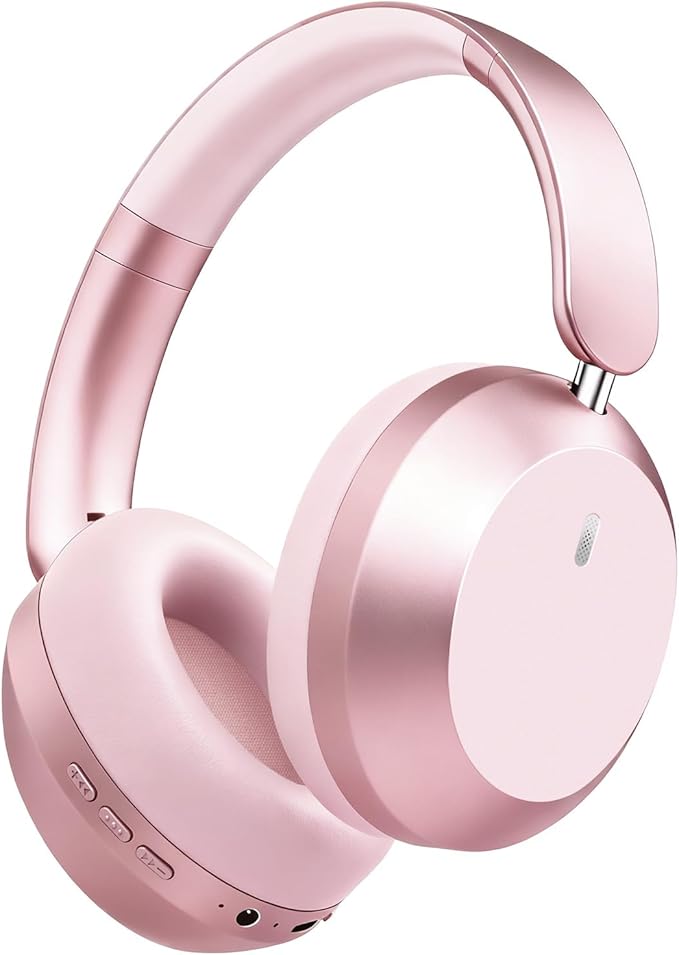 Wentronic Y05 Bluetooth Headphones Wireless Over Ear Noise Cancelling with Microphone 48 Hours Playtime, High Sound Quality Foldable Soft Earpads Earphones for Travel-Pink