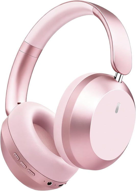 Wentronic Y05 Bluetooth Headphones Wireless Over Ear Noise Cancelling with Microphone 48 Hours Playtime, High Sound Quality Foldable Soft Earpads Earphones for Travel-Pink