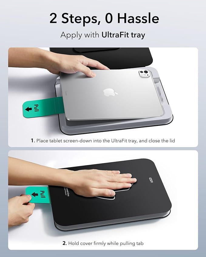 ESR 2 Pack Screen Protector for iPad Pro 11 Inch (M5/M4) 2025/2024, 9H Tempered Glass Film with Ultra Fit Tray, Scratch Resistant, HD Clarity, Bubble Free Application, Apple Pencil Support