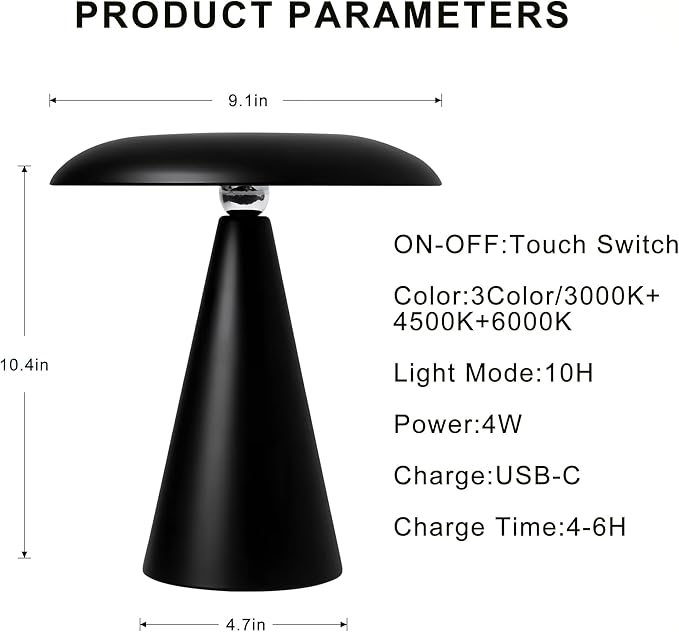 Elegant & Modern “Magnetic Cordless LED Table Lamp – Portable Touch-Dimmable Bedside Light for Bedroom, Living Room & Small Spaces (Black)”