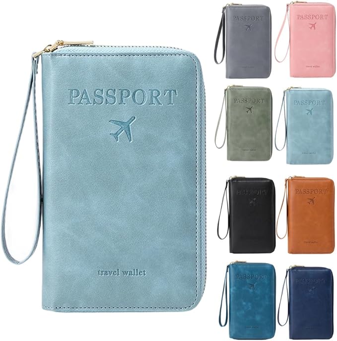 RFID Passport Holder for Wallet,RFID Blocking Document Organizer Clutch Bag, Credit Cards Case Cover Travel Wallet (Sky Blue)