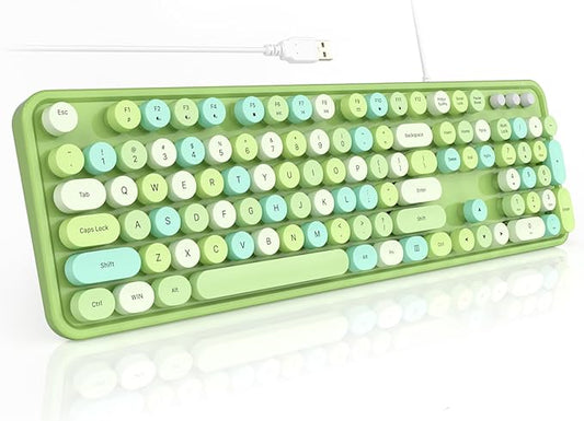 Colorful Computer Keyboards Wired, USB Plug and Play Full Size Typewriter Keyboard, Cute Aesthetic Keyboard with Foldable Stands for Windows PC Laptop (Green)