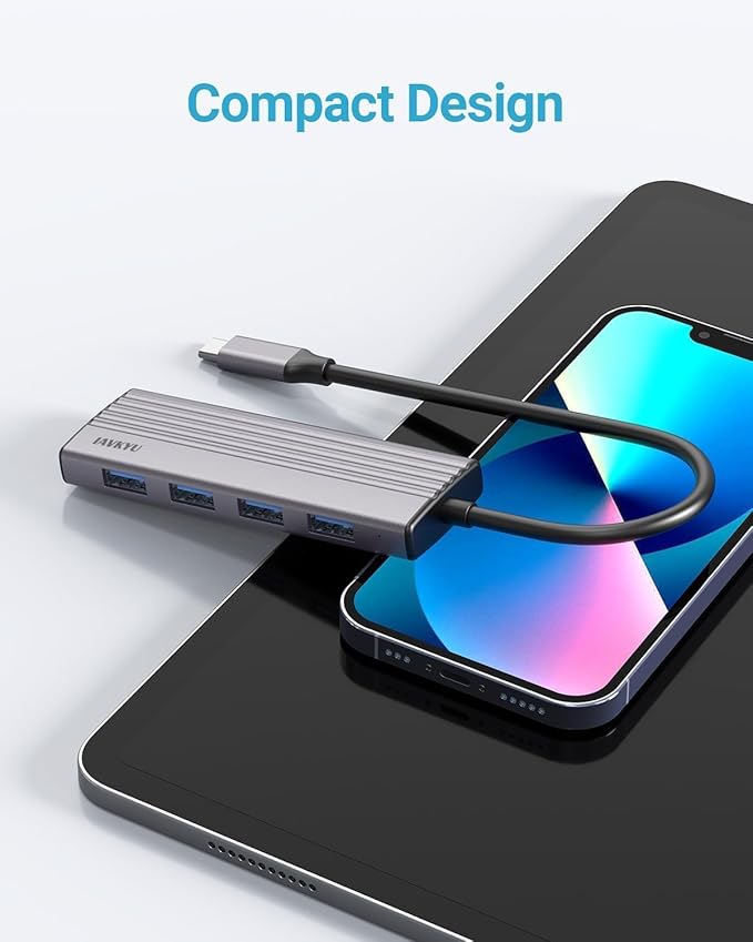 USB C Hub Multiport Adapter, 4-Port Type C Hub for Laptop/MacBook/iPad Pro, 5Gbps Slim USB-C Splitter with USB 3.0 Data Ports,Compact Multiport Adapter for Travel/Dell XPS/Galaxy