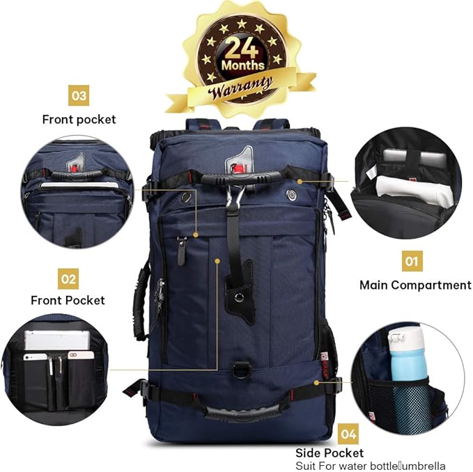 KAKA Travel Backpack, Carry On Backpack Durable Convertible Duffle Bag Fit for 15.6 Inch Laptop for Men and Women(Medium 35L)