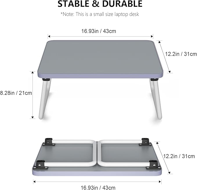 Lap Desks Laptop Tray for Bed or Couch,Portable Breakfast Serving Tray with Folding Legs,Foldable & Lightweight Mini Table, Laptop Stand for Working, Reading and Writing,Gray