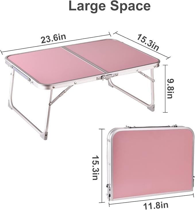 Foldable Laptop and Bed Table with Storage, Portable Mini Lap Desk for Legs, Ideal for Study, Reading, Picnic, Breakfast,and More (Pink)