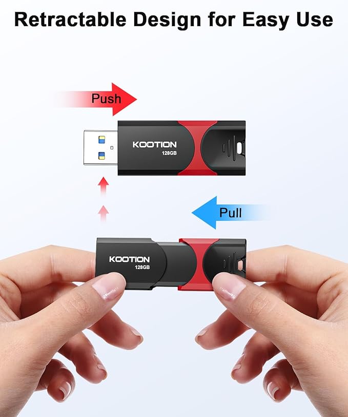KOOTION 128GB USB 3.0 Flash Drive 3 Pack USB Flash Drives Multicolor USB Drive Retractable Thumb Drive Zip Drives High Speed Jump Drives with LED Indicator - 3Pack (Red, Green, Blue)