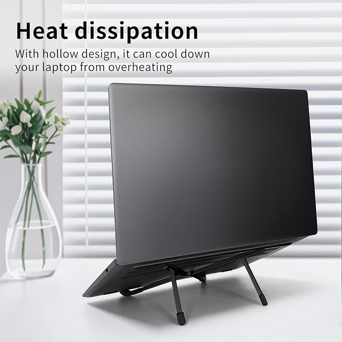 Protable Laptop Stand for Desk,Foldable Laptop Riser Holder,Ventilated Cooling Notebook Mount Computer Stand for 10-15.6” Laptops,Tablets，Aluminum (Black)
